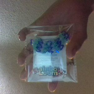 blue white and teal cute rubber band bracelet